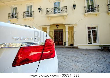 Grodno, Belarus, May 16, 2013: Modern Luxury Bmw 750li Xdrive Car Rear Back Close-up View With Tail 
