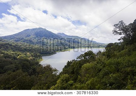 View At Mountain Caldera Lake Buyan In The Central Part Of Bali Island, Indonesia