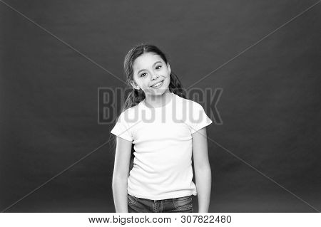 Kid Happy Cute Face Feels Excited Red Background. Exciting Moments. Excitement Emotion. Sincere Exci
