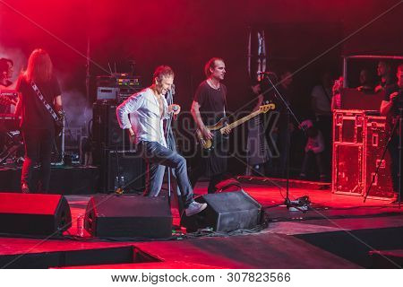 Lviv, Ukraine - June 18, 2019: Svyatoslav Vakarchuk Ukrainian Rock Singer At Stage. Music Fest