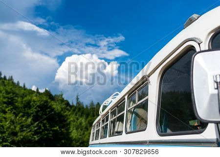 Cozmeni, Romania- 23 June 2019: Side View Of A  Retro Hungarian Ikarus 55 , Fabricated In  1955 .