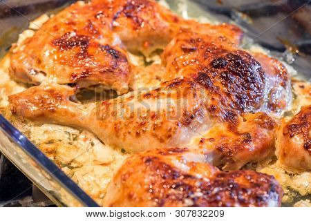 Oven Roasted Chicken Legs Garlic Mayonnaise Yogurt Sauce.