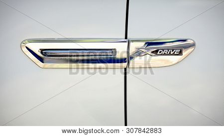 Grodno, Belarus, May 16, 2013: Modern Luxury Bmw 750li Xdrive  Xdrive Metal Logo Selective Focus Clo