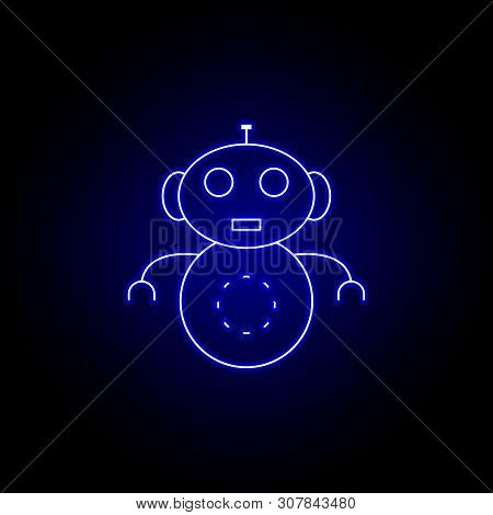Robot Baby Gear Line Icon In Blue Neon Style. Signs And Symbols Can Be Used For Web, Logo, Mobile Ap