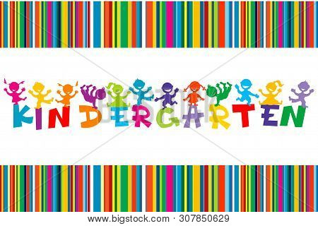 Kindergarten Poster With Colored Cartoon Hand Drawn Children