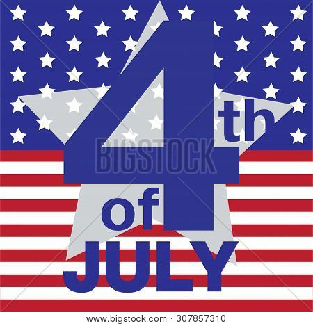  july Fourth, American Flag With Gray Star, Vector