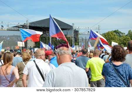 Prague, Czech Republic - June 23 2019: Crowd Of People Protests Against Prime Minister Babis And Min