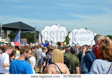 Prague, Czech Republic - June 23 2019: Crowd Of People Protests Against Prime Minister Babis And Min