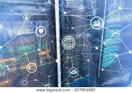 Ict - Information And Telecommunication Technology And Iot - Internet Of Things Concepts. Diagrams W