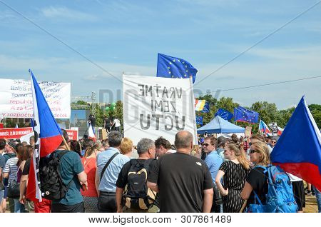 Prague, Czech Republic - June 23 2019: Crowd Of People Protests Against Prime Minister Babis And Min