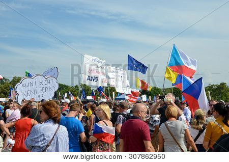 Prague, Czech Republic - June 23 2019: Crowd Of People Protests Against Prime Minister Babis And Min