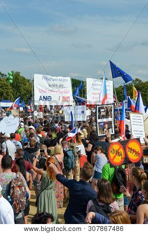 Prague, Czech Republic - June 23 2019: Crowd Of People Protests Against Prime Minister Babis And Min