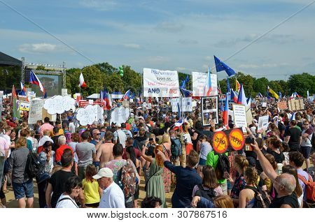 Prague, Czech Republic - June 23 2019: Crowd Of People Protests Against Prime Minister Babis And Min