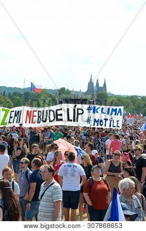 Prague, Czech Republic - June 23 2019: Crowd Of People Protests Against Prime Minister Babis And Min