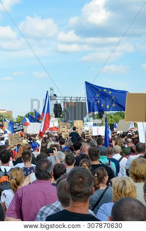 Prague, Czech Republic - June 23 2019: Crowd Of People Protests Against Prime Minister Babis And Min