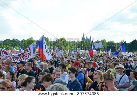 Prague, Czech Republic - June 23 2019: Crowd Of People Protests Against Prime Minister Babis And Min