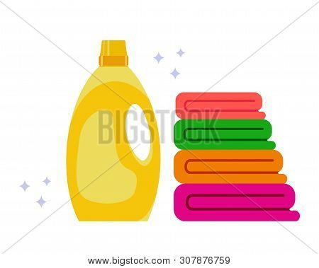 Fabric Softener. Clean Towel. The Concept Of Cleanliness And Comfort In The House. Vector Stock Illu