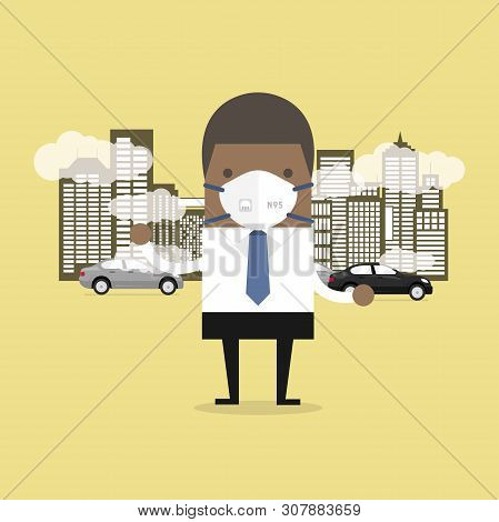 African Businessman Wearing Protective Mask Before Going To Work. Dust Mask N95 Prevent Pm2.5,air Po