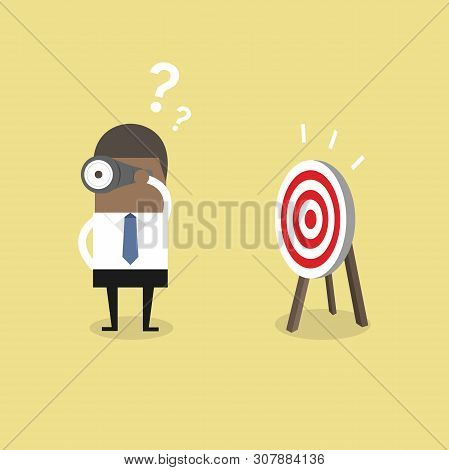 African Businessman Look For Target In Wrong Direction.