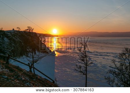 Sunset Scene At Cape Of Burkhan With Frozen Ice Lake Landscape And Sunset Scene At Cape Of Burkhan I