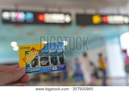 Taipei, Taiwan - June 19, 2019 : Using Subway System In Taipei By 48hr Taipei Metro Pass. Once Activ