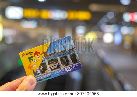 Taipei, Taiwan - June 19, 2019 : Using Subway System In Taipei By 48hr Taipei Metro Pass. Once Activ