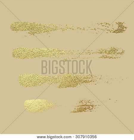 Gold Paint Stroke. Abstract Gold Glittering Textured Art Illustration. Hand Drawn Brush Stroke Desig