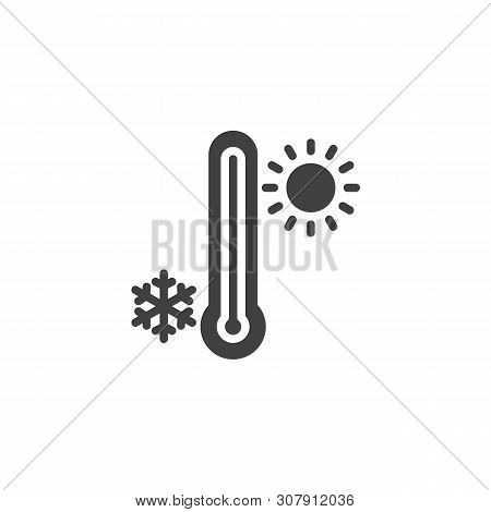 Thermometer With Sunny And Freezy Weather Vector Icon. Filled Flat Sign For Mobile Concept And Web D