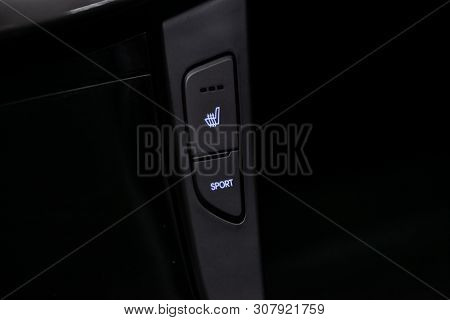 Novosibirsk, Russia - June 18, 2019:  Hyundai I40, Close-up Of Seat Heating And Sport Buttons. Moder