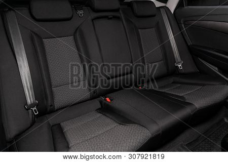 Novosibirsk, Russia - June 18, 2019:  Hyundai I40, Close-up Of The Black  Rear Seats With Seats Belt
