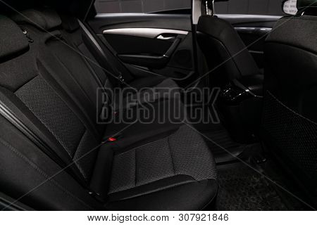 Novosibirsk, Russia - June 18, 2019:  Hyundai I40, Close-up Of The Black  Rear Seats With Seats Belt