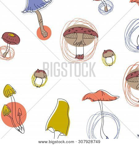 Mushroom Pattern Seamless Design. Decoration Textile And Paper Series