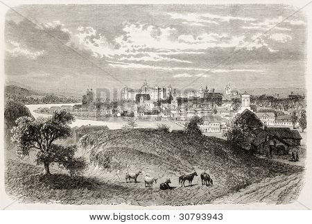 Historickém centru staré pohled, Polsko. Vytvořil(a) Blanchard, zveřejněný L'Illustration, Journal Universel, Paříž
