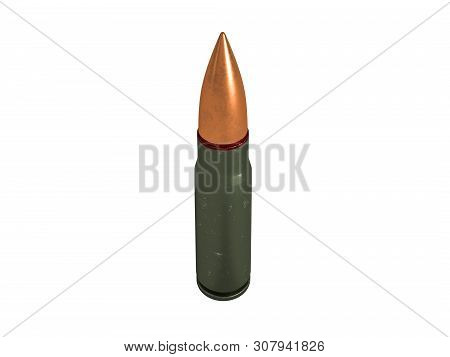 Cartridge 7.62X39 Mm, Russian And Soviet Army, Isolated. 3D Rendering