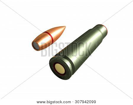 Cartridge 7.62X39 Mm, Russian And Soviet Army, Isolated. 3D Rendering