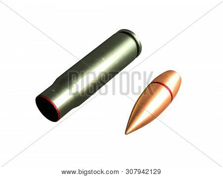 Cartridge 7.62X39 Mm, Russian And Soviet Army, Isolated. 3D Rendering