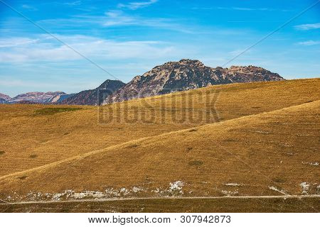 Italian Alps And The Plateau Of Lessinia With The Carega Mountain, Called The Small Dolomites. Regio