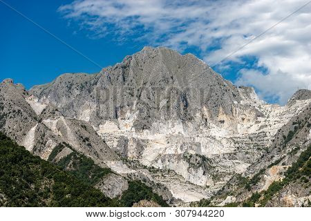 Apuan Alps In Italy With The Famous White Marble Quarries Of Carrara, Tuscany, Europe