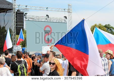 Prague, Czech Republic - June 23 2019: Crowd Of People Protests Against Prime Minister Babis And Min