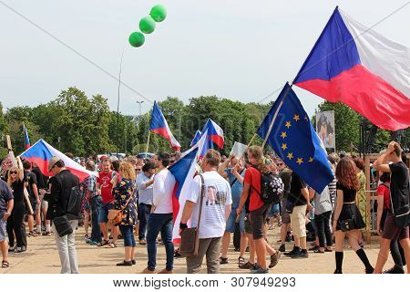 Prague, Czech Republic - June 23 2019: Crowd Of People Protests Against Prime Minister Babis And Min