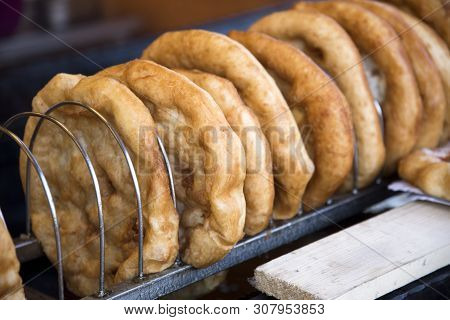 Langosh A Hungarian Speciality A Deep Fried Flat Bread Ready To Taste For Sale