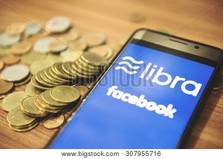 Bangkok Thailand - 20 June 2019 : Libra Coin Blockchain Concept / New Project Libra A Cryptocurrency