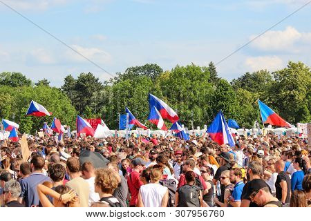 Prague, Czech Republic - June 23 2019: Crowd Of People Protests Against Prime Minister Babis And Min
