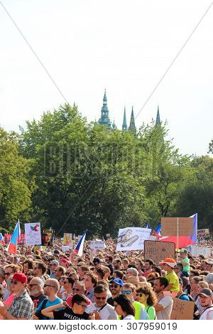 Prague, Czech Republic - June 23 2019: Crowd Of People Protests Against Prime Minister Babis And Min