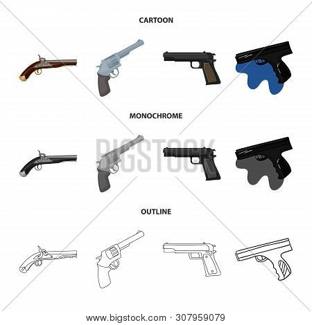 Vector Design Of Revolver And Pistol Symbol. Collection Of Revolver And Trigger Vector Icon For Stoc