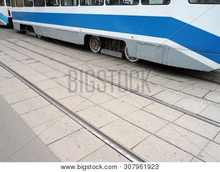 Tramway On Street At Dry Sunny Summer Day