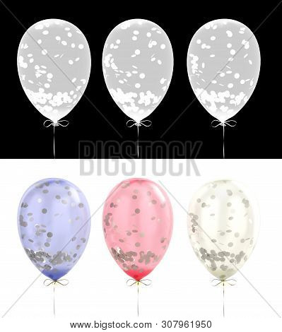 Colorful Balloons With Sparkles In The Inside 3d Render In Dlack Alpha