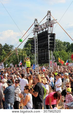 Prague, Czech Republic - June 23 2019: Crowd Of People Protests Against Prime Minister Babis And Min