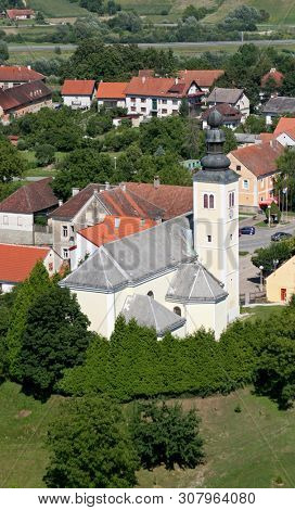 ZACRETJE, CROATIA - JULY 06: Parish Church of the Holy Cross in Zacretje, Croatia on July 06, 2007.