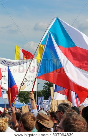Prague, Czech Republic - June 23 2019: Crowd Of People Protests Against Prime Minister Babis And Min